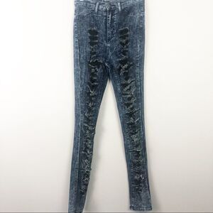 GJG DENIM | Acid Wash Distressed Jeans Fully Slashed Front Women’s Junior Size 5